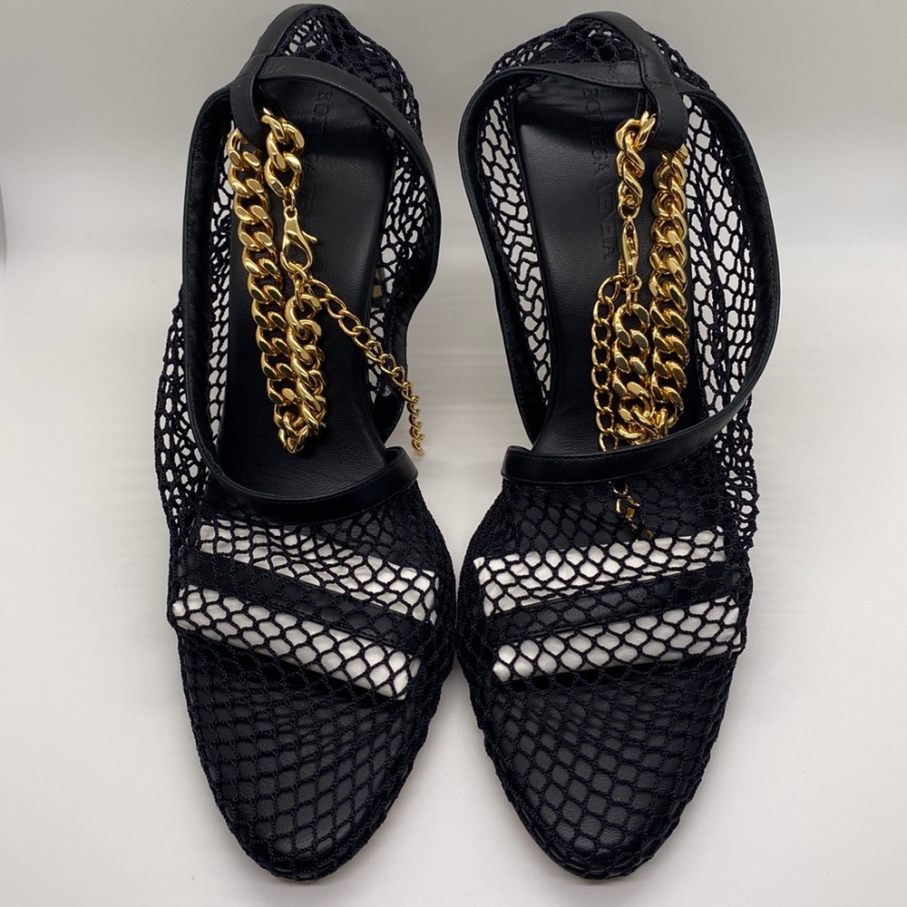 Bottega Veneta Sand Tex Pumps Mesh Gold-Tone Chain Ankle Strap New - Picture 5 of 13